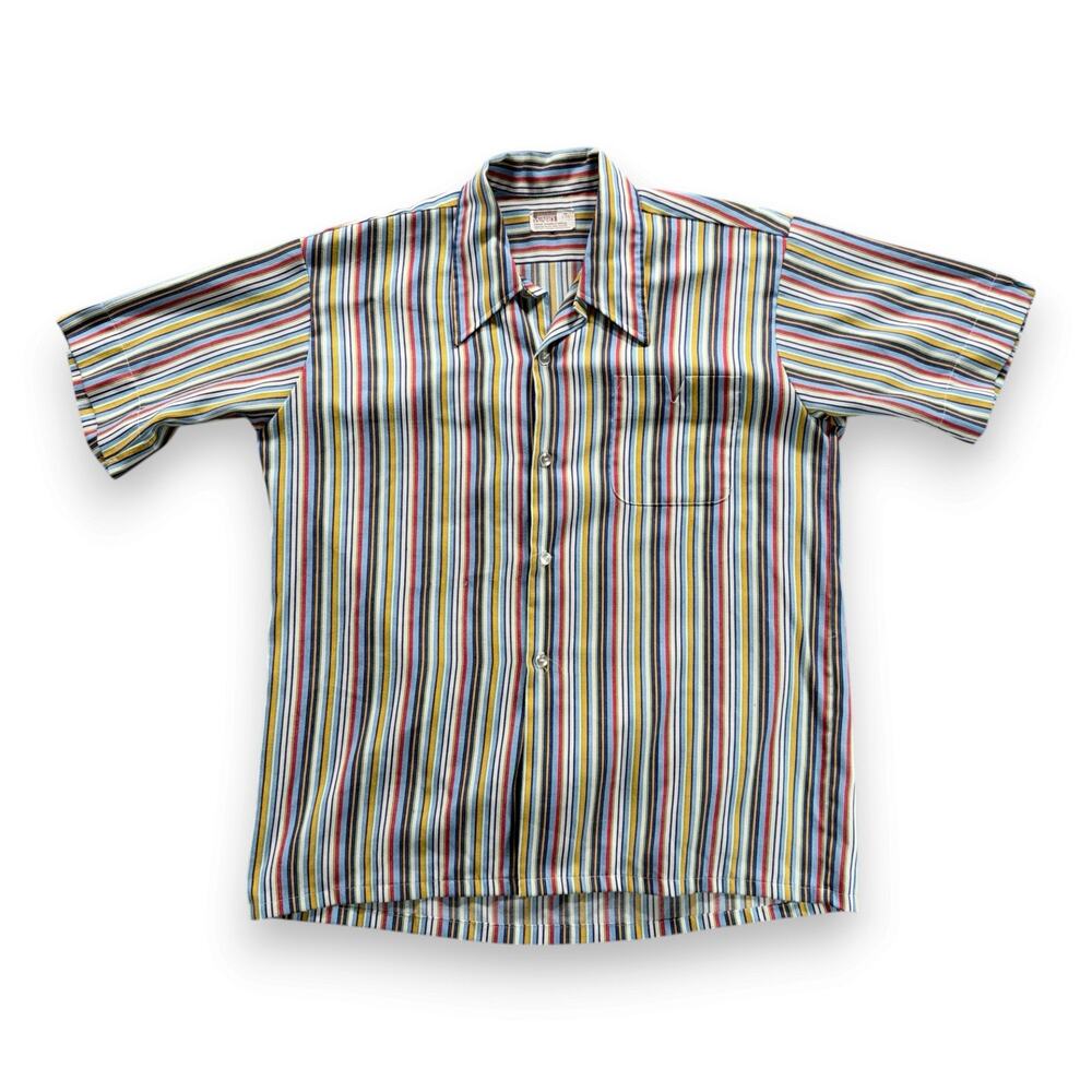 Vintage Montgomery Ward Shirt Adult MEDIUM Blue Striped Snake Eyes Disco 70s